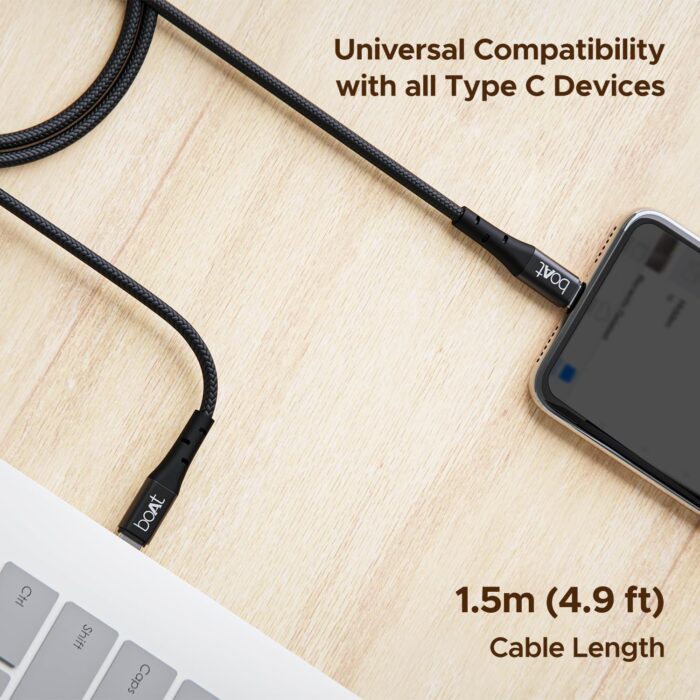 boAt USB Type C Cable 1.5 m Type C C300?(Compatible with Mobile, Tablet, Black) - Image 2