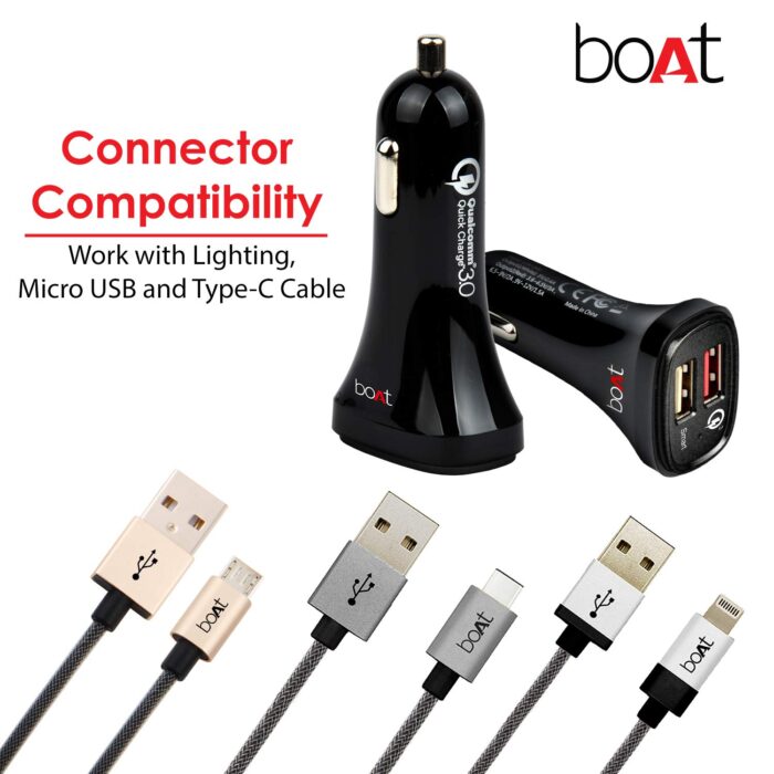 boAt 15 W Qualcomm 3.0 Turbo Car Charger?(Black, With USB Cable) - Image 2