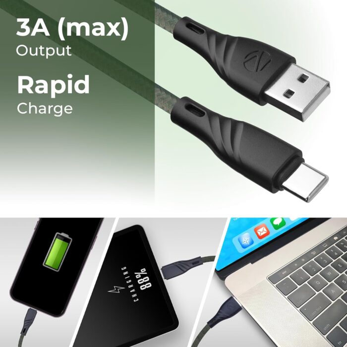 Zebronics USB Type C Cable 3 A 1.5 m Braided ZEB-UT300?(Compatible with Mobile, Green) - Image 4