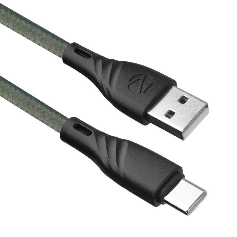 Zebronics USB Type C Cable 3 A 1.5 m Braided ZEB-UT300??(Compatible with Mobile, Green)