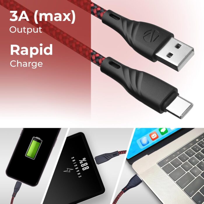 Zebronics USB Type C Cable 1.5 m ZEB-UT300?(Compatible with Mobile, Red + Black) - Image 2