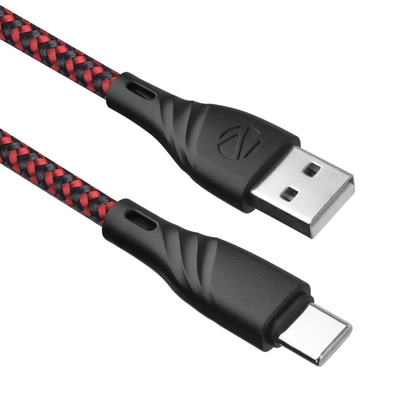 Zebronics USB Type C Cable 1.5 m ZEB-UT300??(Compatible with Mobile, Red + Black)