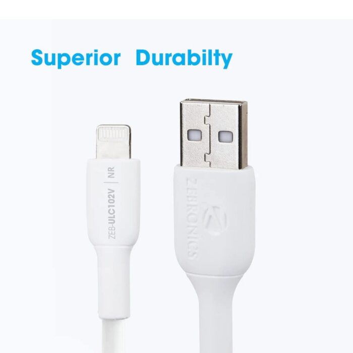 Zebronics Lightning Cable 2 A 1 m Zeb-ULC102V?(Compatible with Apple Mobiles, Apple ipads,Apple Airpods,White,One Cable) - Image 2