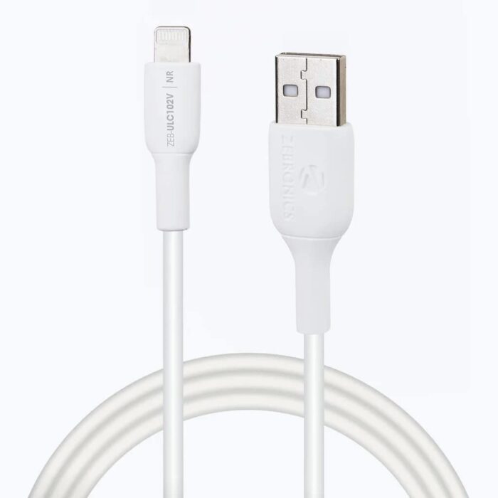 Zebronics Lightning Cable 2 A 1 m Zeb-ULC102V??(Compatible with Apple Mobiles, Apple ipads,Apple Airpods,White,One Cable)