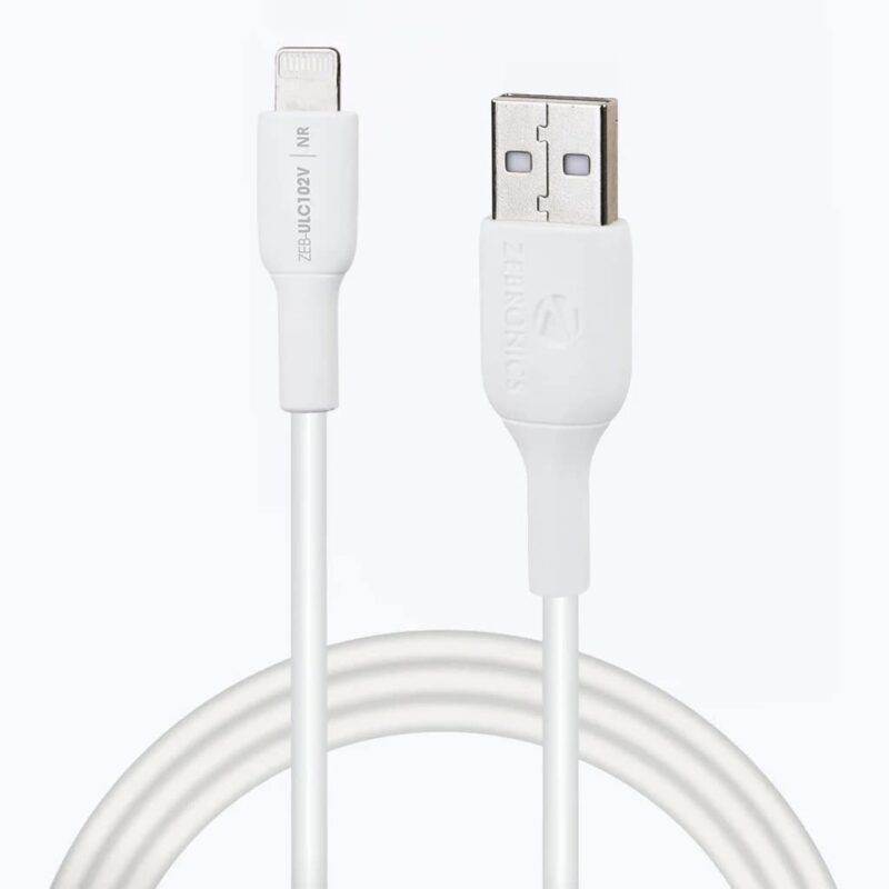 Zebronics Lightning Cable 2 A 1 m Zeb-ULC102V??(Compatible with Apple Mobiles, Apple ipads,Apple Airpods,White,One Cable)