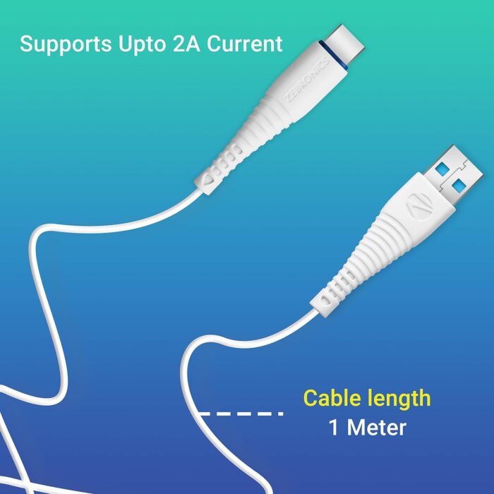 Zebronics USB Type C Cable 2 A 1 m ZEB-UCC101?(Compatible with Computer, Mobile, White, One Cable) - Image 2