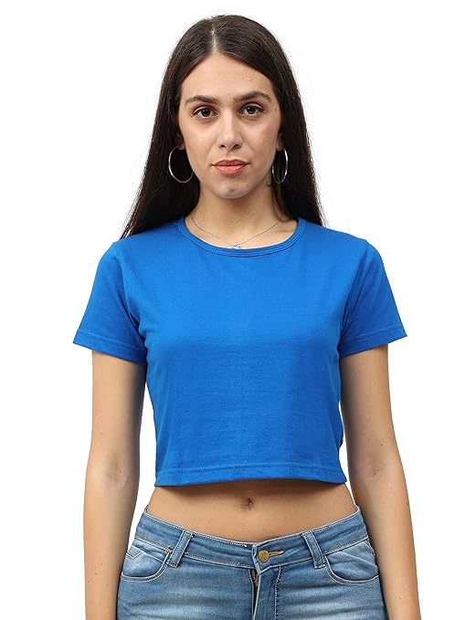 Women Plain Royal Blue Crop Top