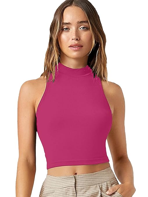 Women Pink Slim Fit Crop Tank Top