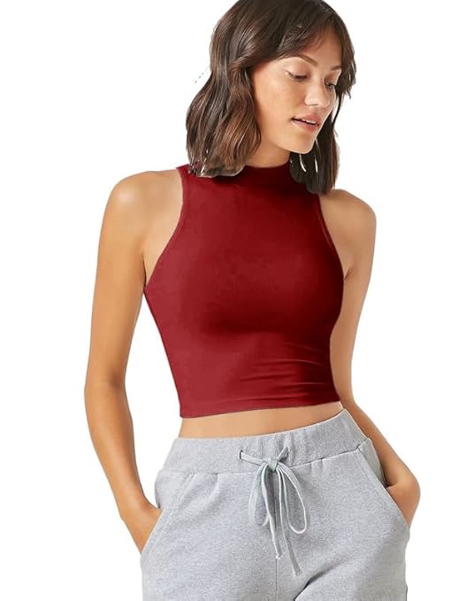 Women & Girls Ribbed Maroon Crop Tank Top
