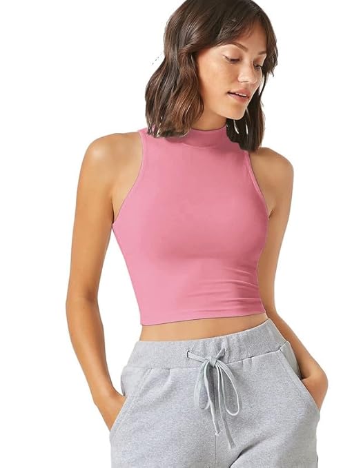 Women & Girls Ribbed Pink Crop Tank Top