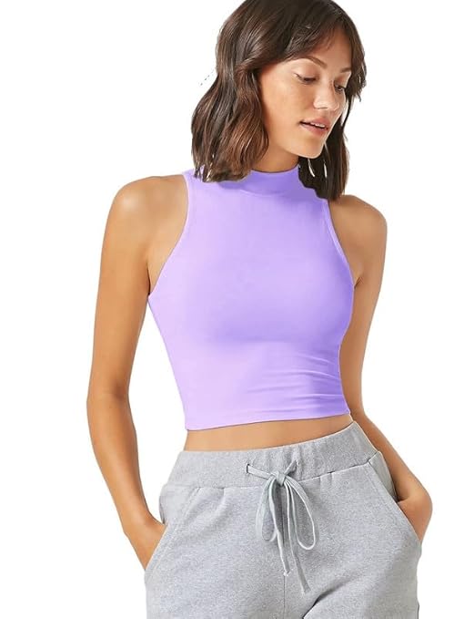 Women & Girls Ribbed Lavender Crop Tank Top