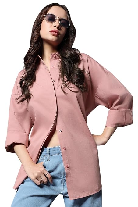 Women Oversized Cotton Pink Shirt